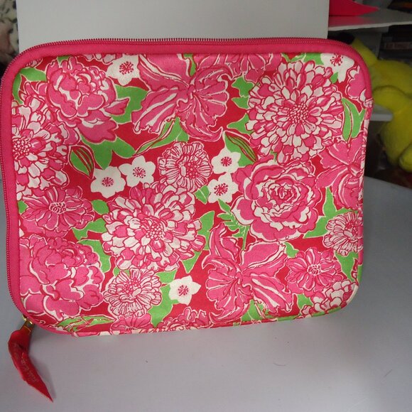 Lilly Pulitzer Floral Ipad Tablet Sleeve Cover Case Pink Green Soft Zip - Picture 1 of 5